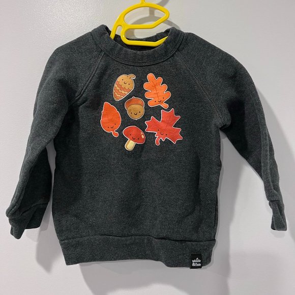 Whistle and Flute Smiley Leaves Pinecones Mushroom Print Sweater 1-2Y - Picture 1 of 5